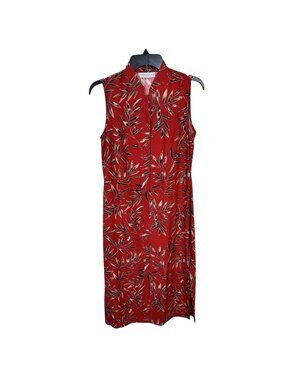 Vintage Valarie Stevens Womens Red Silk Maxi Sheath Dress Mandarin Collar Size 4